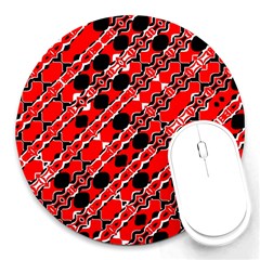 Abstract Red Black Checkered Round Mousepads by SpinnyChairDesigns