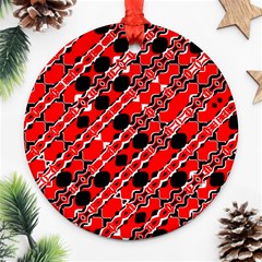 Abstract Red Black Checkered Ornament (round) by SpinnyChairDesigns