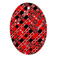 Abstract Red Black Checkered Ornament (oval) by SpinnyChairDesigns