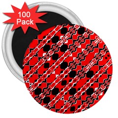 Abstract Red Black Checkered 3  Magnets (100 Pack) by SpinnyChairDesigns