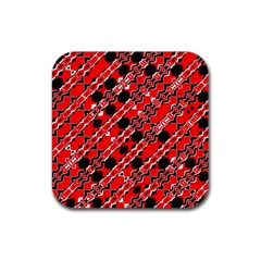 Abstract Red Black Checkered Rubber Coaster (square)  by SpinnyChairDesigns