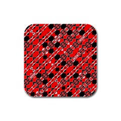 Abstract Red Black Checkered Rubber Square Coaster (4 Pack)  by SpinnyChairDesigns