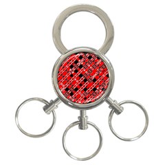 Abstract Red Black Checkered 3-ring Key Chain by SpinnyChairDesigns