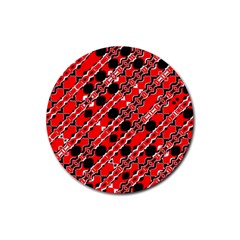 Abstract Red Black Checkered Rubber Round Coaster (4 Pack)  by SpinnyChairDesigns