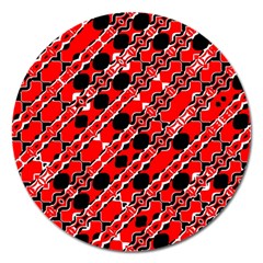 Abstract Red Black Checkered Magnet 5  (round) by SpinnyChairDesigns