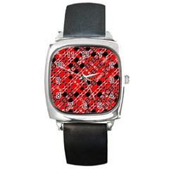 Abstract Red Black Checkered Square Metal Watch by SpinnyChairDesigns