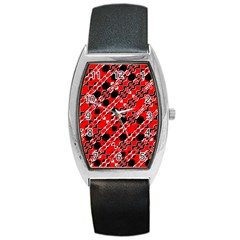 Abstract Red Black Checkered Barrel Style Metal Watch by SpinnyChairDesigns