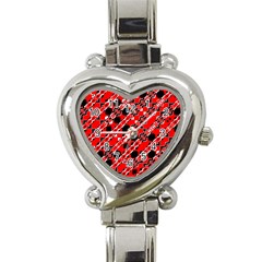 Abstract Red Black Checkered Heart Italian Charm Watch by SpinnyChairDesigns