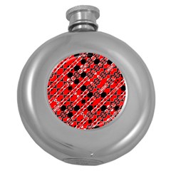 Abstract Red Black Checkered Round Hip Flask (5 Oz) by SpinnyChairDesigns