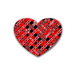 Abstract Red Black Checkered Rubber Coaster (heart)  by SpinnyChairDesigns