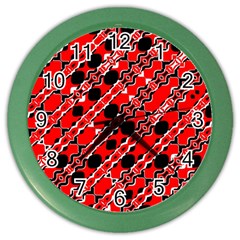 Abstract Red Black Checkered Color Wall Clock by SpinnyChairDesigns