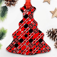 Abstract Red Black Checkered Christmas Tree Ornament (two Sides) by SpinnyChairDesigns