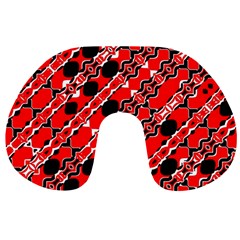 Abstract Red Black Checkered Travel Neck Pillow by SpinnyChairDesigns