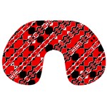 Abstract Red Black Checkered Travel Neck Pillow Back