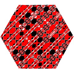 Abstract Red Black Checkered Wooden Puzzle Hexagon by SpinnyChairDesigns