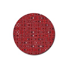 Abstract Red Black Checkered Rubber Coaster (round)  by SpinnyChairDesigns