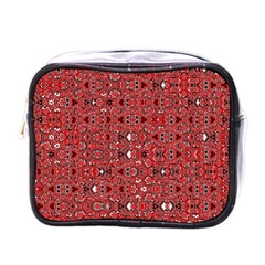 Abstract Red Black Checkered Mini Toiletries Bag (one Side) by SpinnyChairDesigns