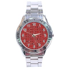 Abstract Red Black Checkered Stainless Steel Analogue Watch by SpinnyChairDesigns