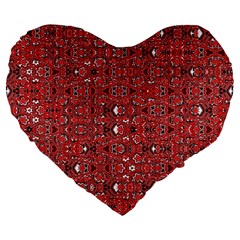 Abstract Red Black Checkered Large 19  Premium Flano Heart Shape Cushions by SpinnyChairDesigns