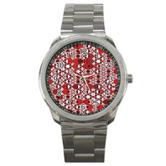 Red Black Checkered Sport Metal Watch by SpinnyChairDesigns