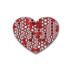 Red Black Checkered Rubber Coaster (heart)  by SpinnyChairDesigns