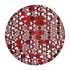 Red Black Checkered Round Filigree Ornament (two Sides) by SpinnyChairDesigns