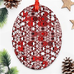 Red Black Checkered Ornament (oval Filigree) by SpinnyChairDesigns