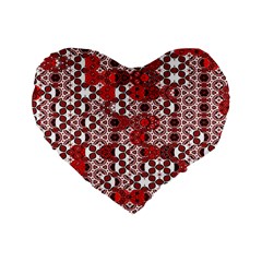 Red Black Checkered Standard 16  Premium Heart Shape Cushions by SpinnyChairDesigns