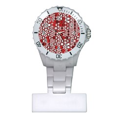 Red Black Checkered Plastic Nurses Watch by SpinnyChairDesigns