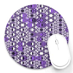 Purple Black Checkered Round Mousepads by SpinnyChairDesigns