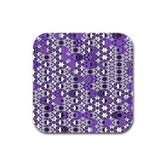 Purple Black Checkered Rubber Square Coaster (4 Pack)  by SpinnyChairDesigns