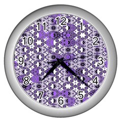 Purple Black Checkered Wall Clock (silver) by SpinnyChairDesigns