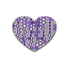 Purple Black Checkered Rubber Coaster (heart)  by SpinnyChairDesigns