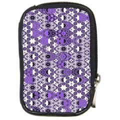 Purple Black Checkered Compact Camera Leather Case by SpinnyChairDesigns