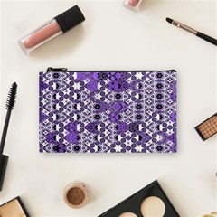 Purple Black Checkered Cosmetic Bag (small) by SpinnyChairDesigns