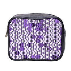 Purple Black Checkered Mini Toiletries Bag (two Sides) by SpinnyChairDesigns