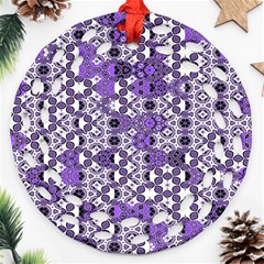 Purple Black Checkered Round Filigree Ornament (two Sides) by SpinnyChairDesigns