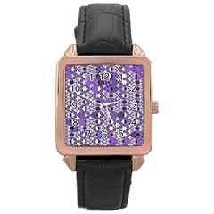 Purple Black Checkered Rose Gold Leather Watch  by SpinnyChairDesigns