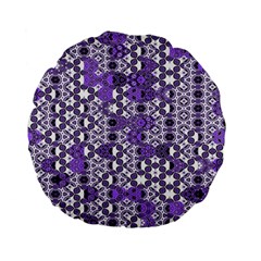 Purple Black Checkered Standard 15  Premium Flano Round Cushions by SpinnyChairDesigns