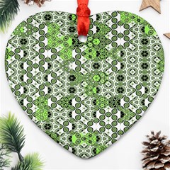 Black Lime Green Checkered Ornament (heart) by SpinnyChairDesigns