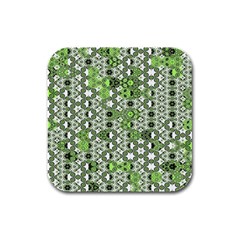 Black Lime Green Checkered Rubber Square Coaster (4 Pack)  by SpinnyChairDesigns