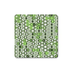 Black Lime Green Checkered Square Magnet by SpinnyChairDesigns