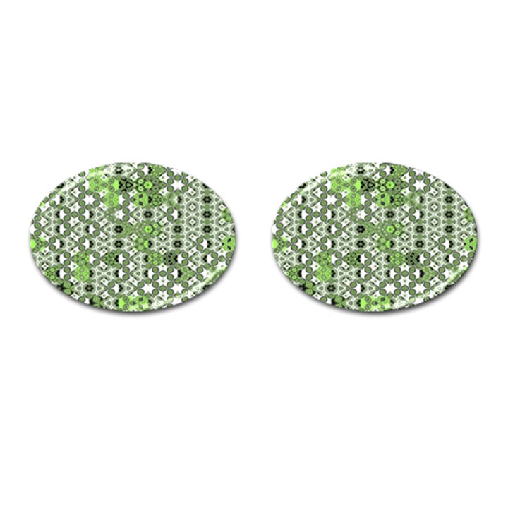 Black Lime Green Checkered Cufflinks (Oval)