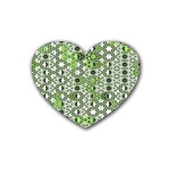 Black Lime Green Checkered Rubber Coaster (heart)  by SpinnyChairDesigns