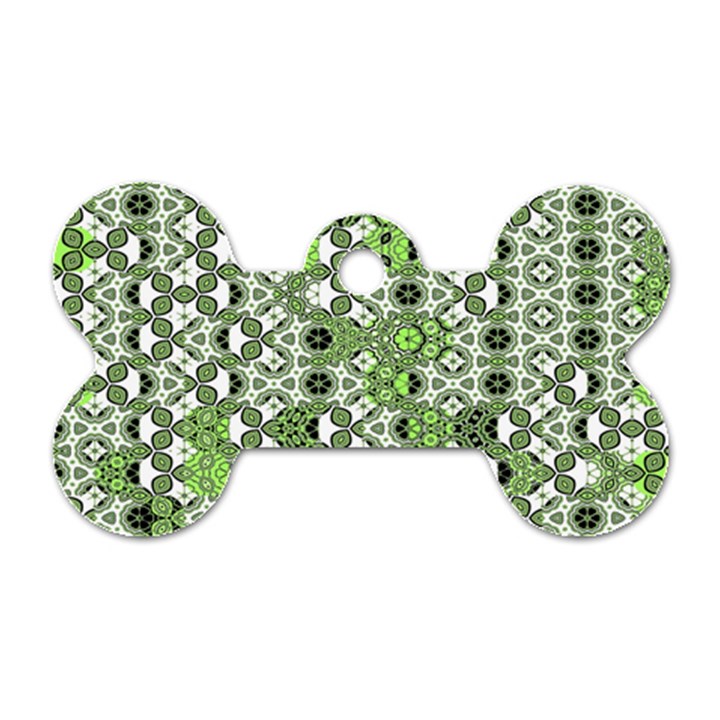 Black Lime Green Checkered Dog Tag Bone (Two Sides)