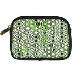 Black Lime Green Checkered Digital Camera Leather Case by SpinnyChairDesigns