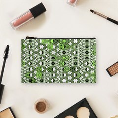 Black Lime Green Checkered Cosmetic Bag (small) by SpinnyChairDesigns