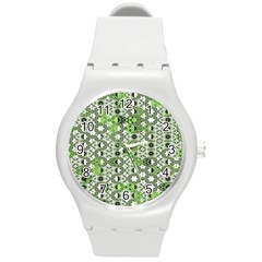 Black Lime Green Checkered Round Plastic Sport Watch (m) by SpinnyChairDesigns