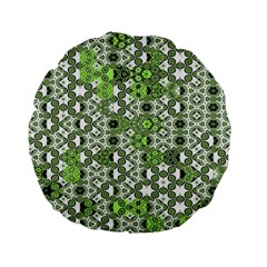 Black Lime Green Checkered Standard 15  Premium Round Cushions by SpinnyChairDesigns