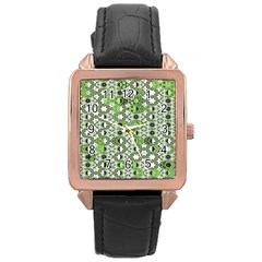 Black Lime Green Checkered Rose Gold Leather Watch  by SpinnyChairDesigns